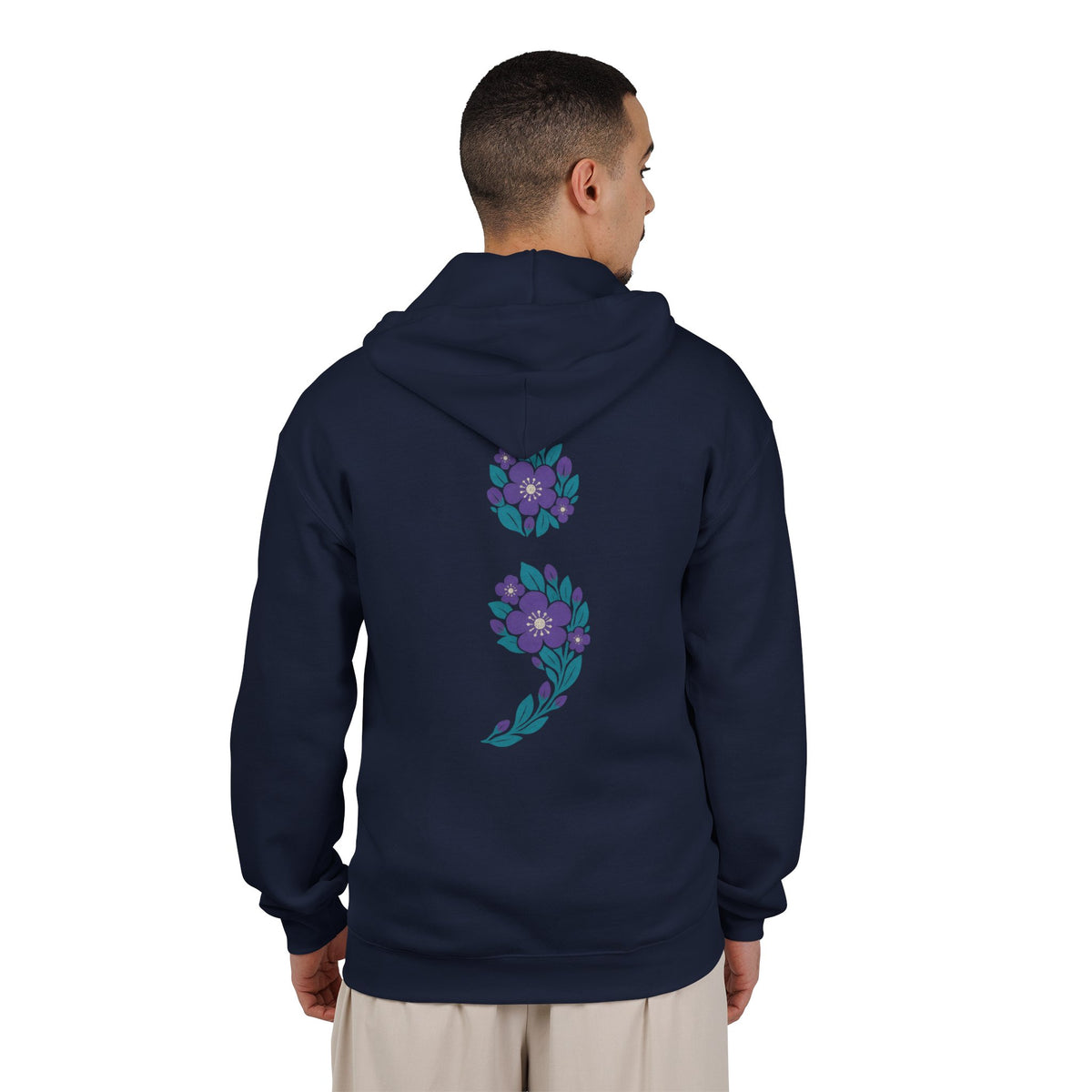Floral semicolon suicide awareness zip up hoodie in navy