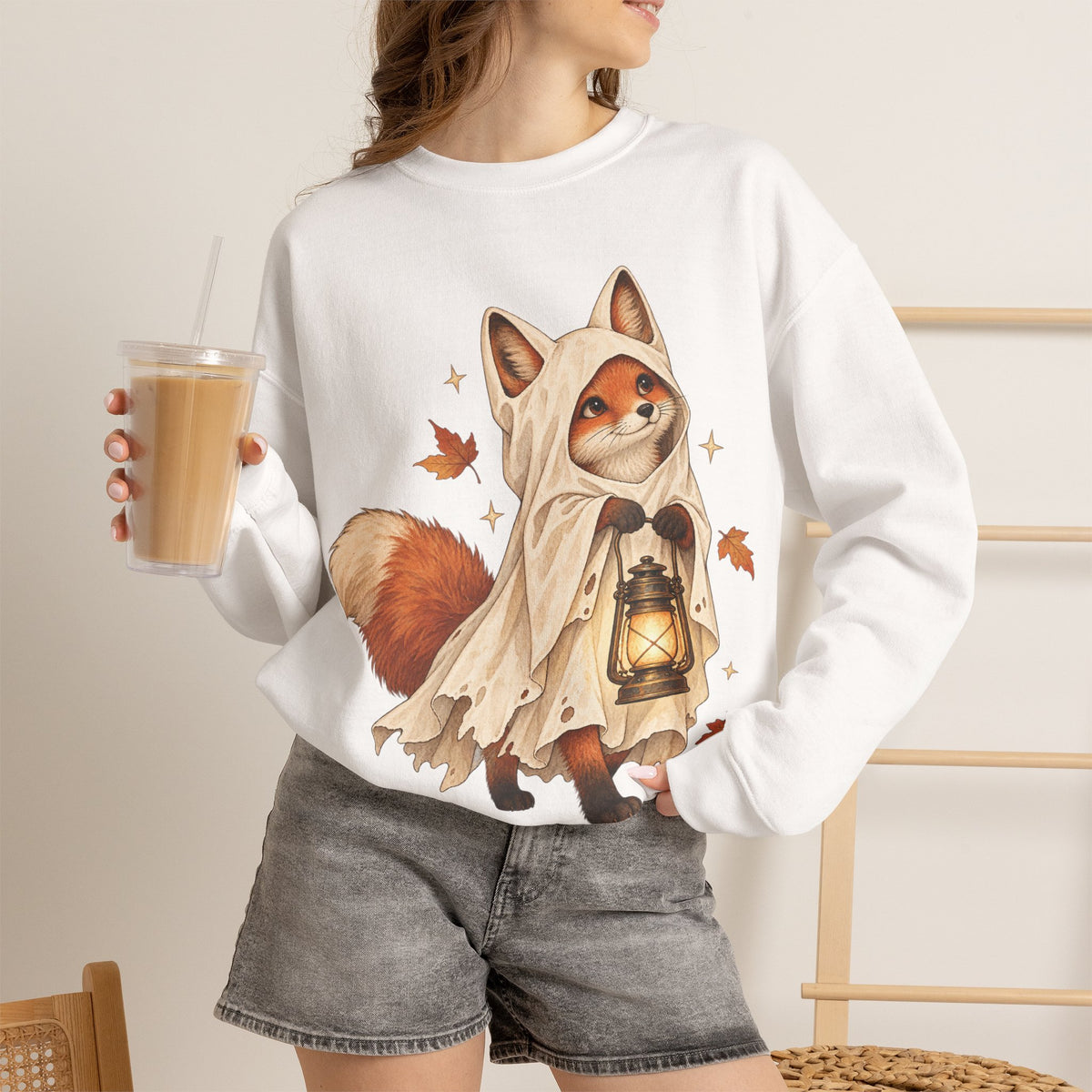 Autumn Lantern Fox Crewneck Sweatshirt