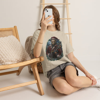 Horror Christmas Tee — Jason Holiday Killer Mask with Festive Machete