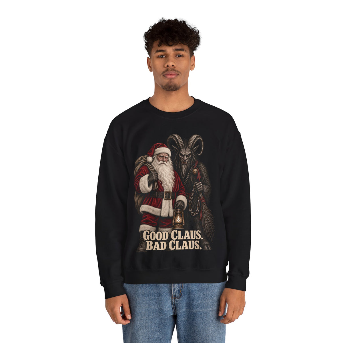 Krampus & Santa Claus Christmas Crewneck Sweater