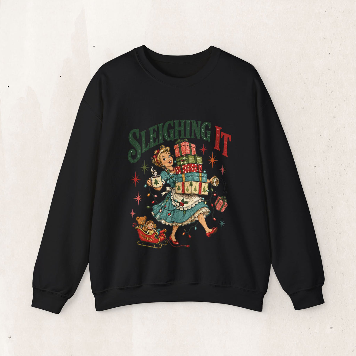 Sleighing It Christmas Crewneck Sweatshirt — Retro Holiday Gifts Design