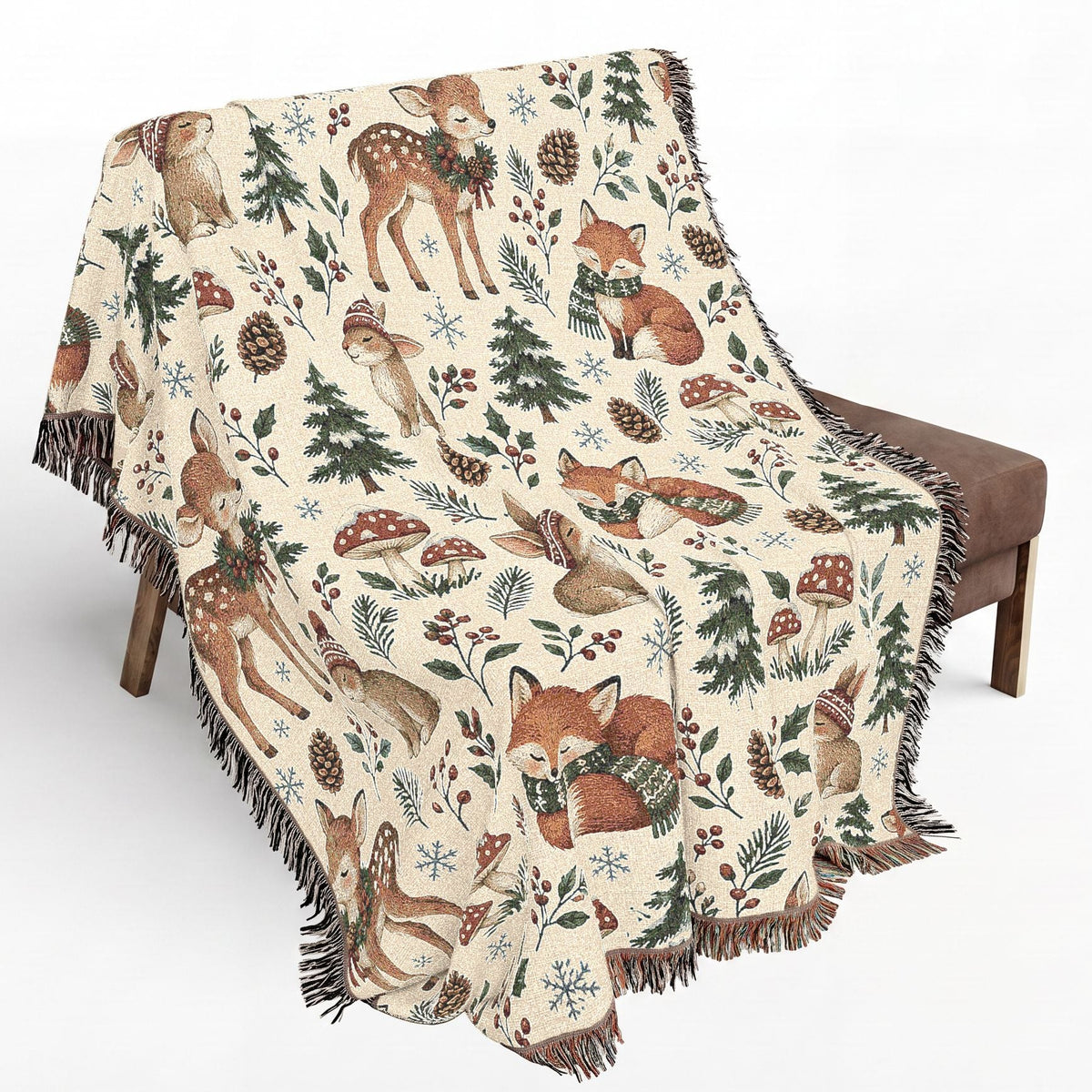 Woodland Winter Woven Blanket Printify