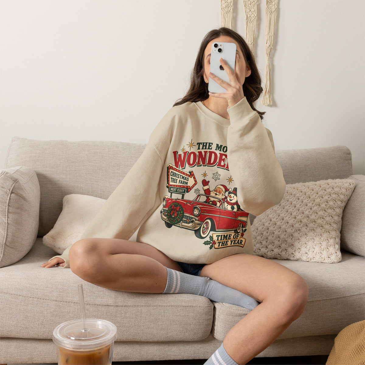 The Most Wonderful Time of the Year Vintage Red Truck Sweatshirt, Retro Christmas Snowman Crewneck