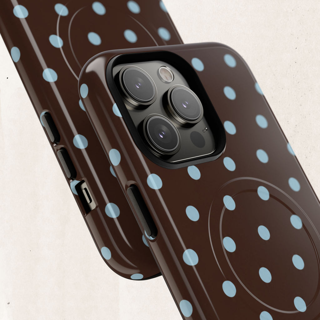 Polka Dot Magnetic Tough Phone Case — Brown with Light Blue Dots
