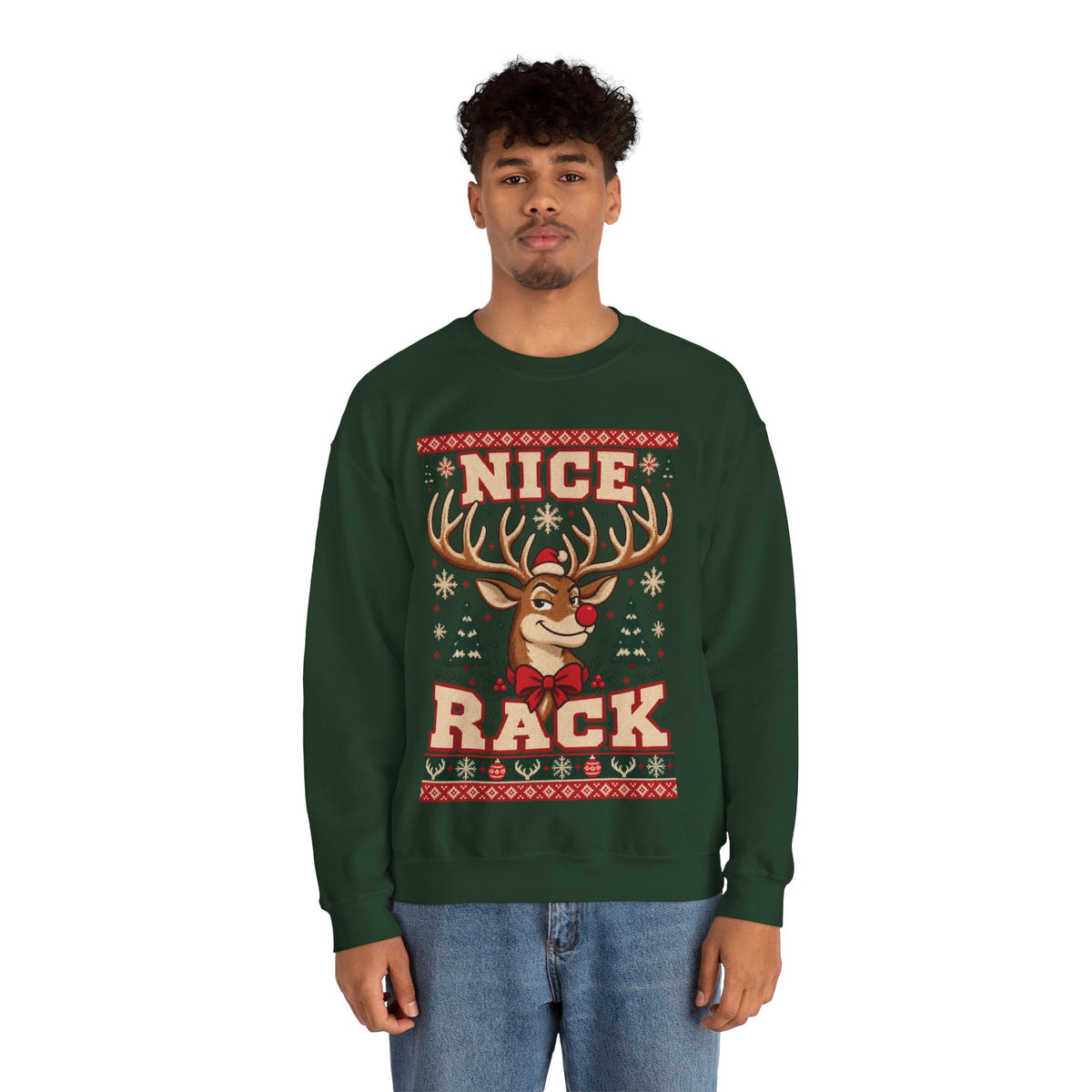 Nice Rack Reindeer Christmas Sweatshirt in Red, alternate view
