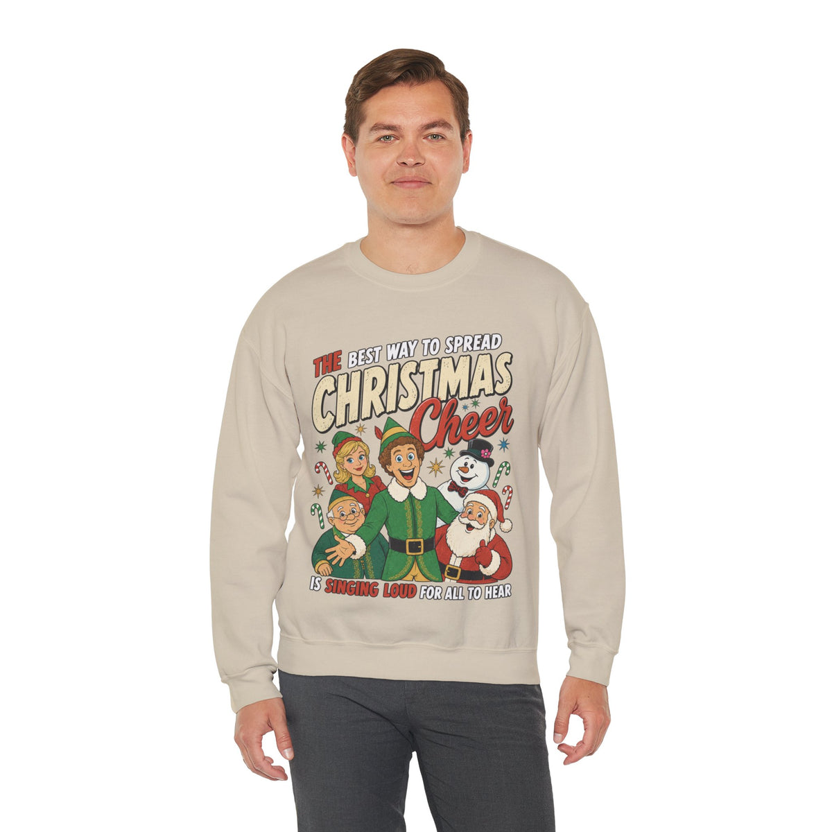 Elf Christmas Sweatshirt in Sand, alternate view