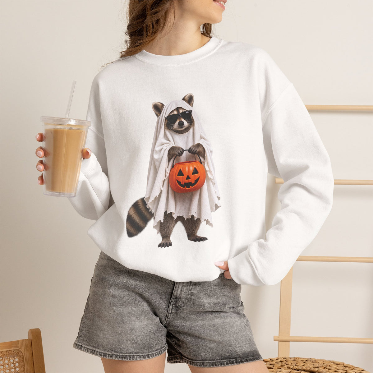 Halloween Raccoon Crewneck Sweatshirt