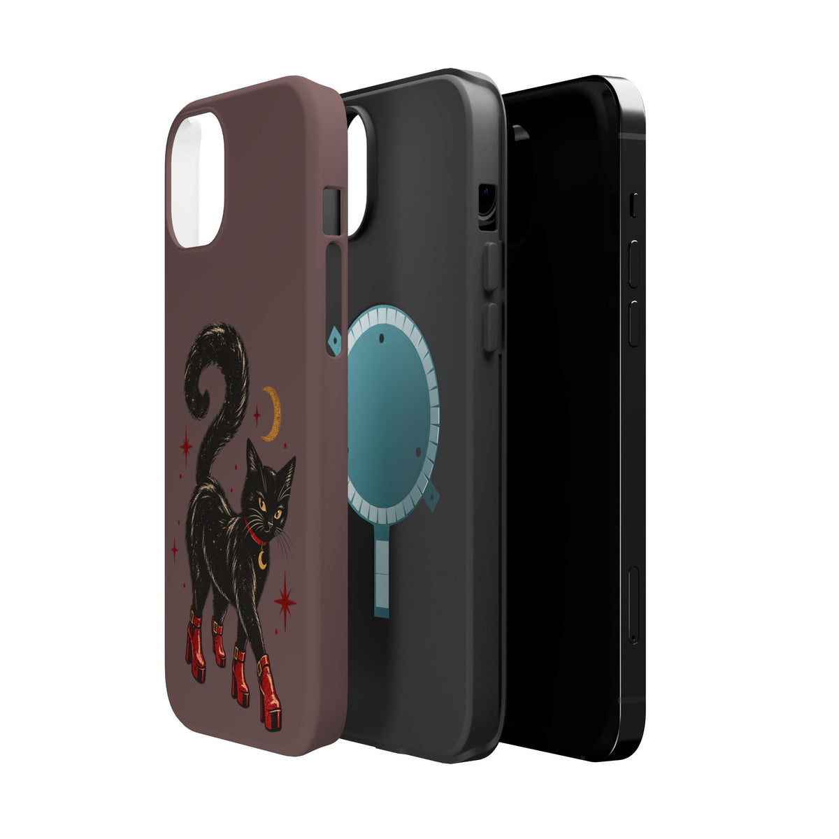 Black Cat in Red Boots MagSafe Phone Case, alternate view
