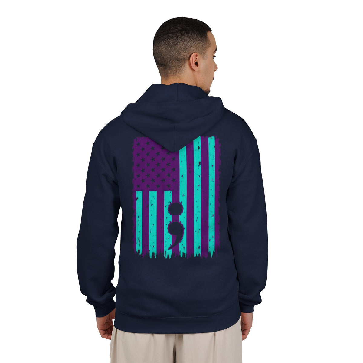Purple and teal flag semicolon suicide awareness zip up hoodie in navy