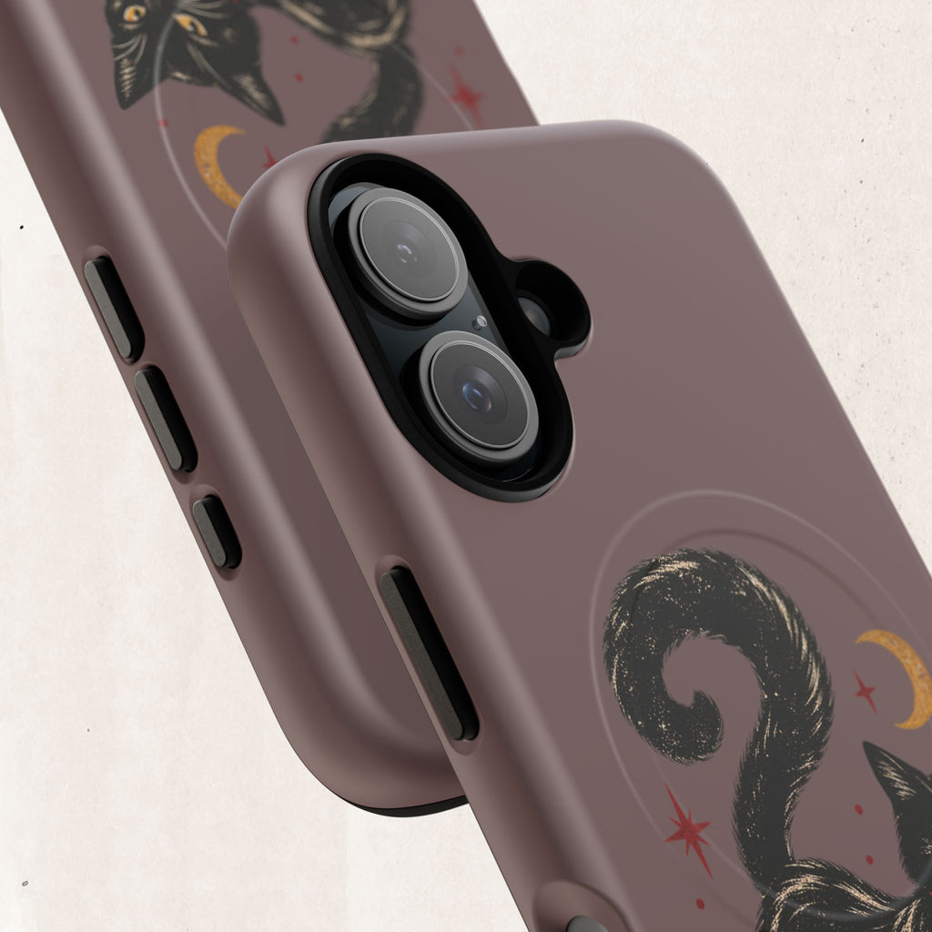 Magnetic Phone Case — Black Cat in Red Boots Design