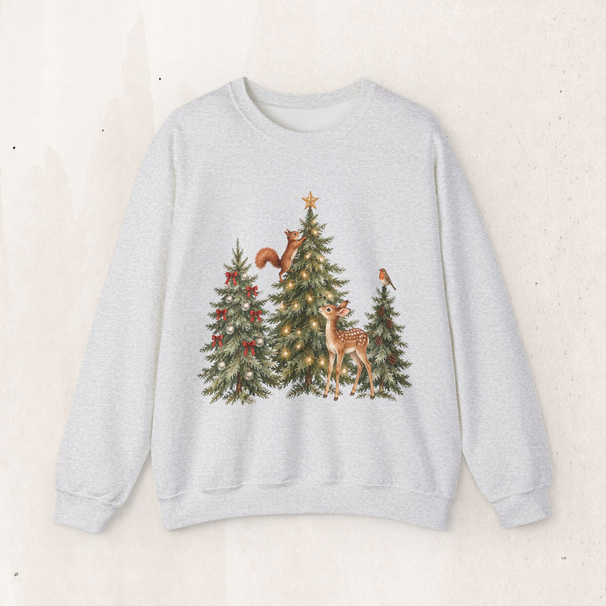 Christmas Woodland Animals Sweatshirt, Forest Deer Christmas Crewneck