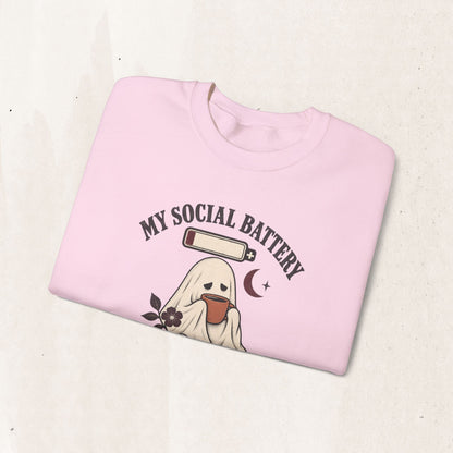 Cute Ghost "My Social Battery Is Dead" Crewneck Sweatshirt