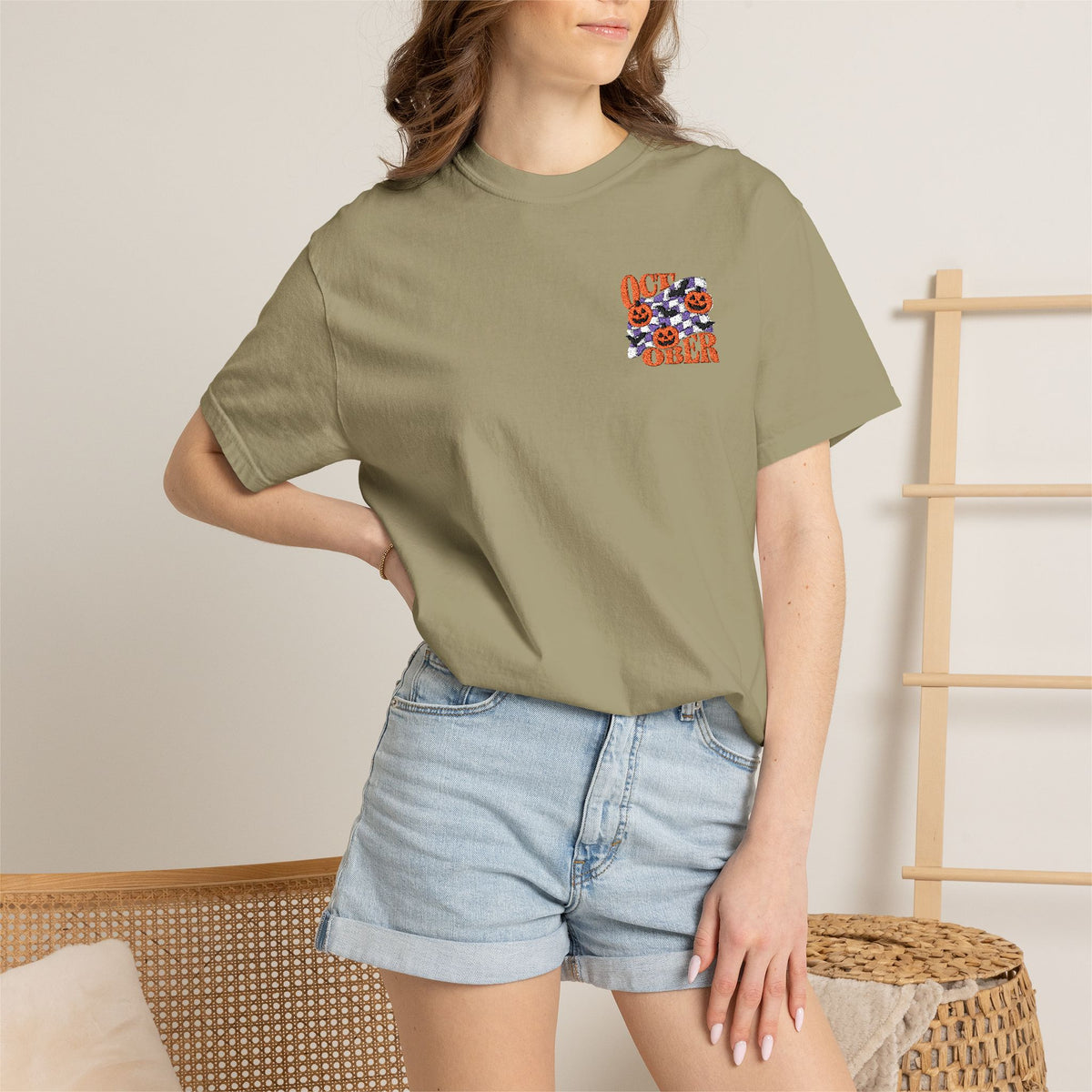 Embroidered Retro "October" Halloween Tee