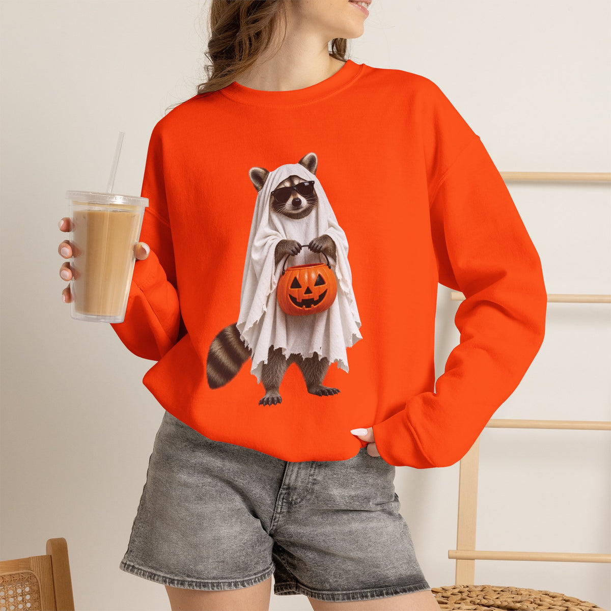 Halloween Raccoon Crewneck Sweatshirt