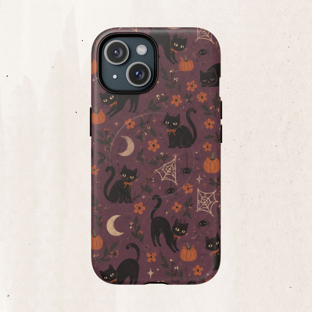 Halloween Black Cat Tough Magnetic Phone Case — Cute Spooky Pumpkins & Spiderwebs
