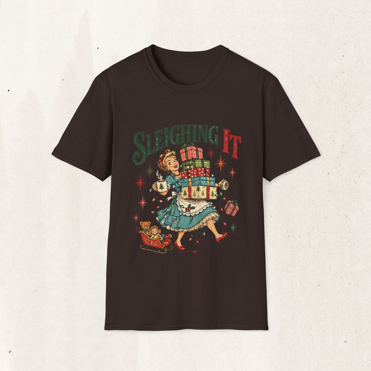 Vintage Christmas "Sleighing It" Graphic Tee