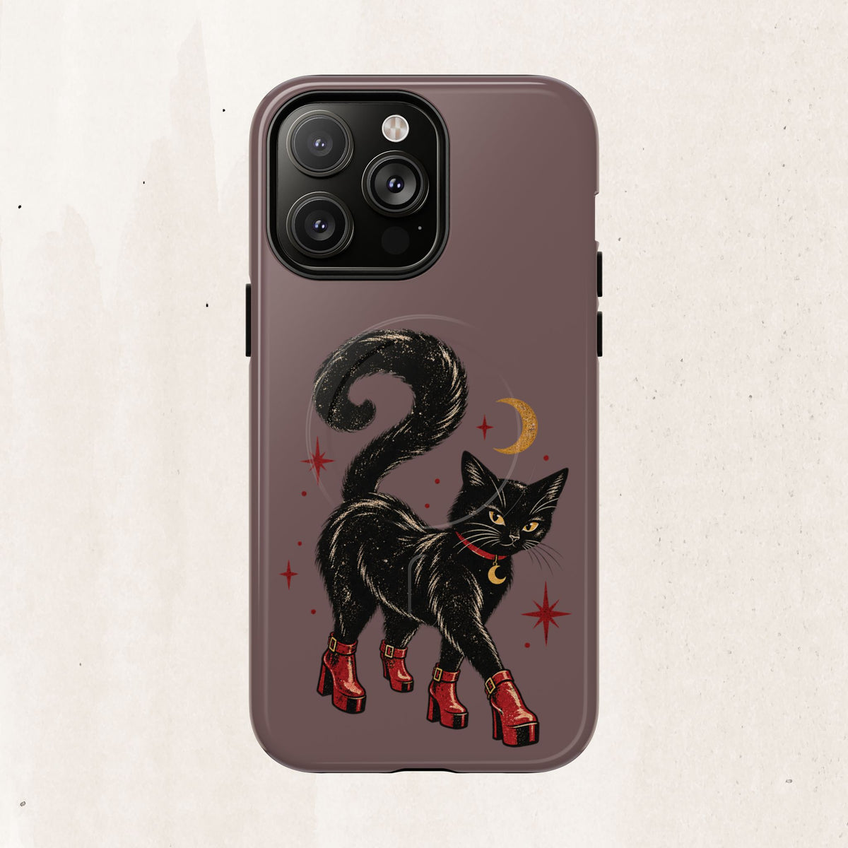 Magnetic Phone Case — Black Cat in Red Boots Design