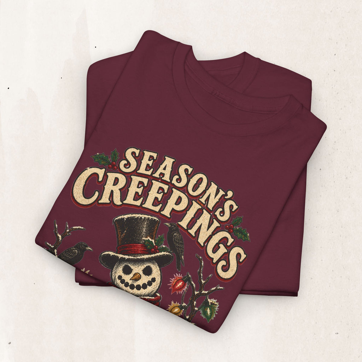 Season's Creepings Snowman Tee — Vintage Spooky Holiday T-Shirt Printify