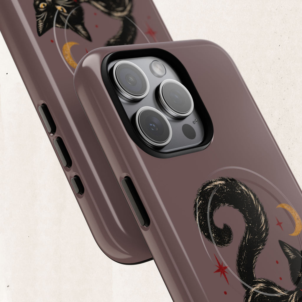 Magnetic Phone Case — Black Cat in Red Boots Design