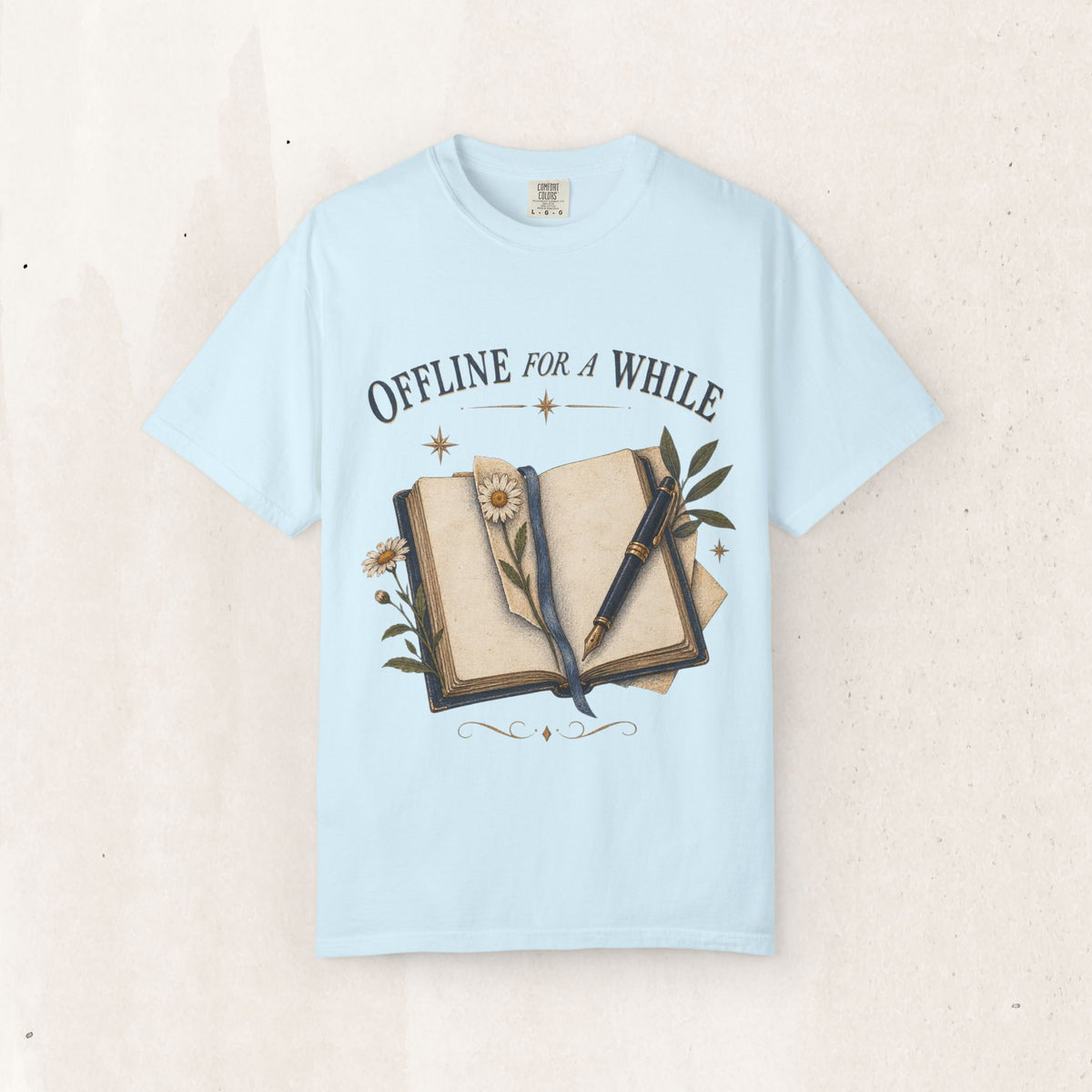 Offline for a While Tee – Journal Graphic Bookish Shirt – Chambray