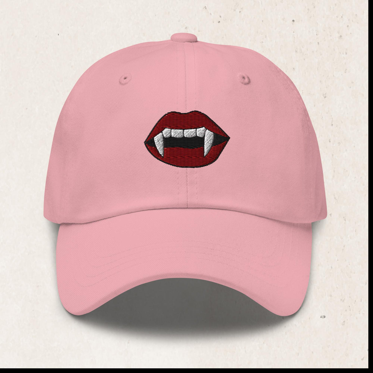 Vampire Fangs Embroidered Dad Hat – Pink