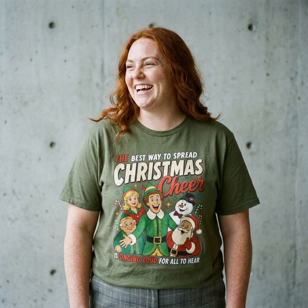 Model wearing The Best Way to Spread Christmas Cheer Tee against a cement wall