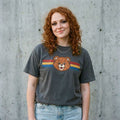 Model wearing Teddy Ruxpin Retro Tee against a cement wall