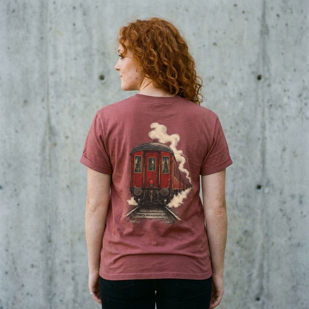 Back view of model wearing Hogwarts Express Harry Potter Tee against a cement wall