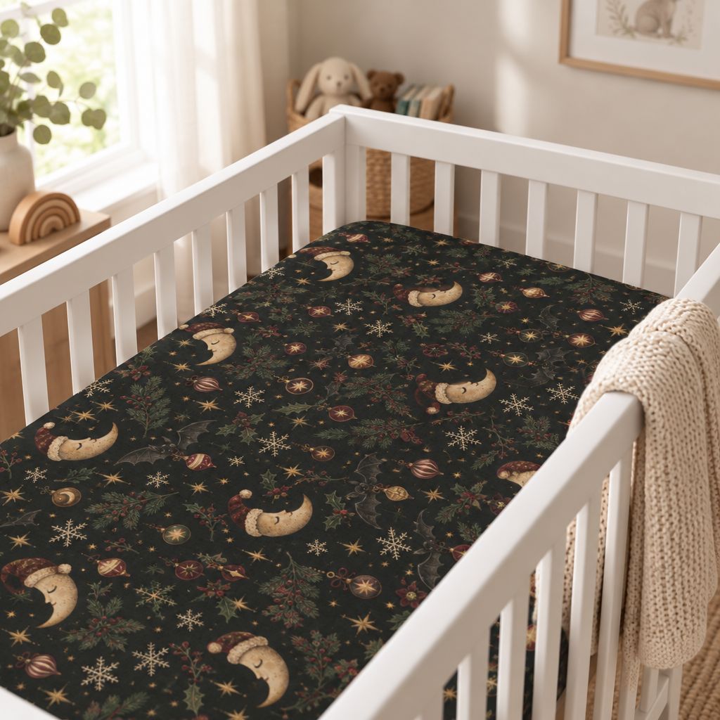 Moon & Stars Gothic Fitted Crib Sheet – Celestial Nursery Bedding