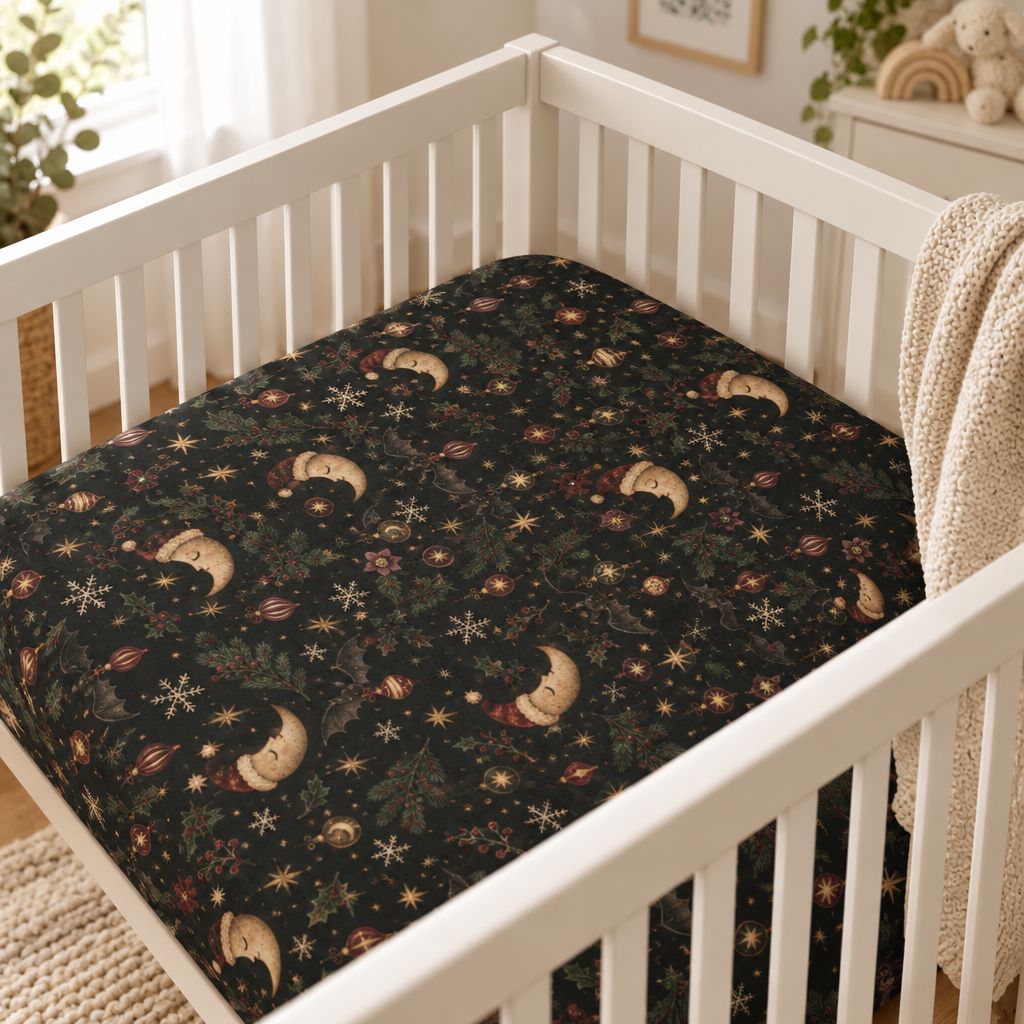 Moon & Stars Gothic Fitted Crib Sheet, alternate view