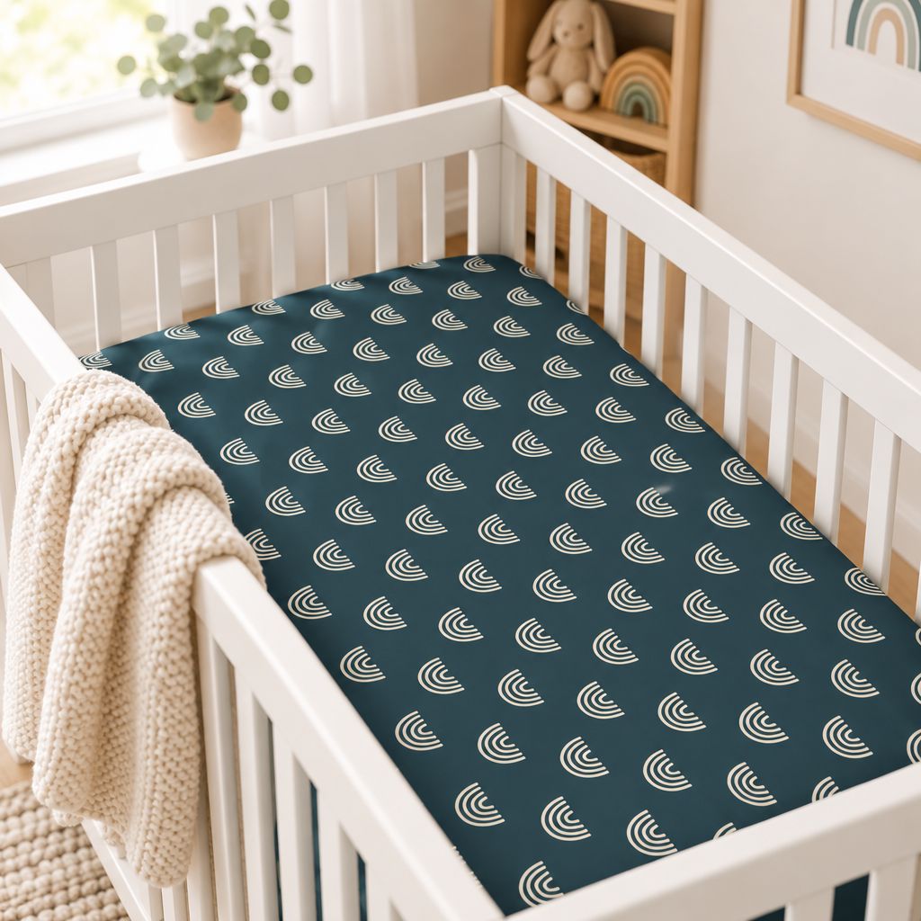Navy Rainbow Pattern Fitted Crib Sheet – Boho Nursery Bedding