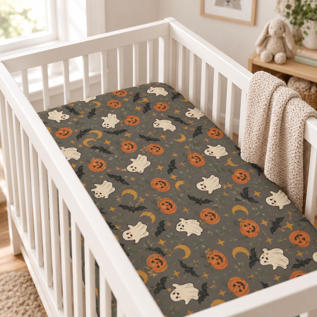 Ghosts, Pumpkins & Bats Fitted Crib Sheet, alternate view