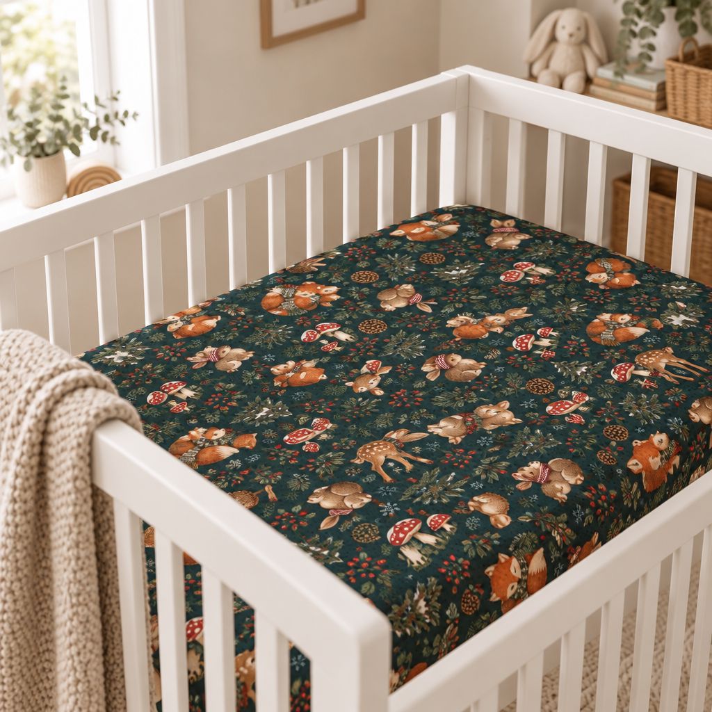 Woodland Fox & Mushroom Fitted Crib Sheet – Forest Nursery Bedding