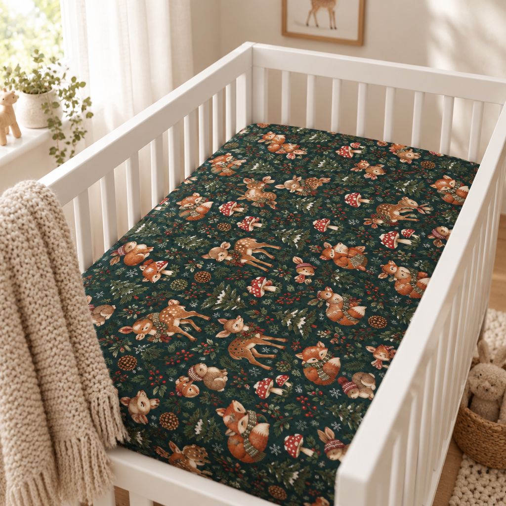 Woodland Fox & Mushroom Fitted Crib Sheet, alternate view