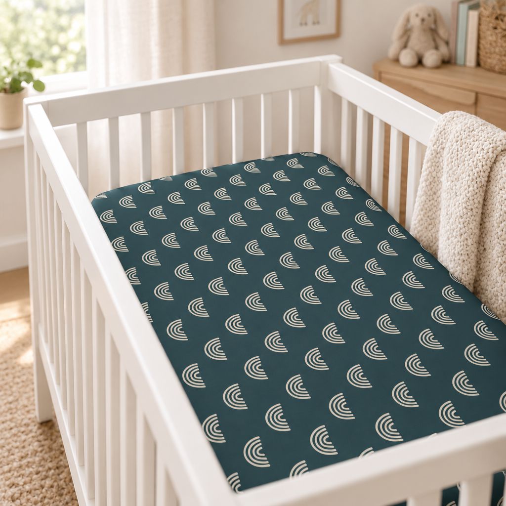 Navy Rainbow Pattern Fitted Crib Sheet, alternate view