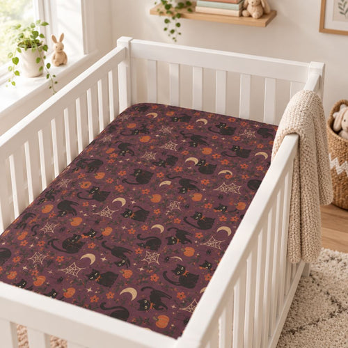 Autumn Night Cats Fitted Crib Sheet – Black Cat Nursery Bedding
