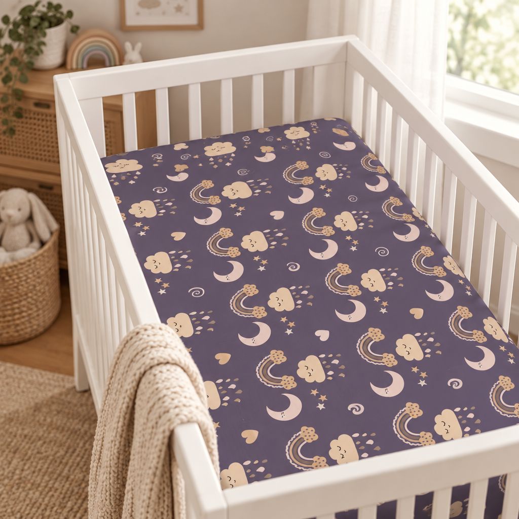 Moon & Rainbow Baby Crib Sheet – Boho Nursery Bedding