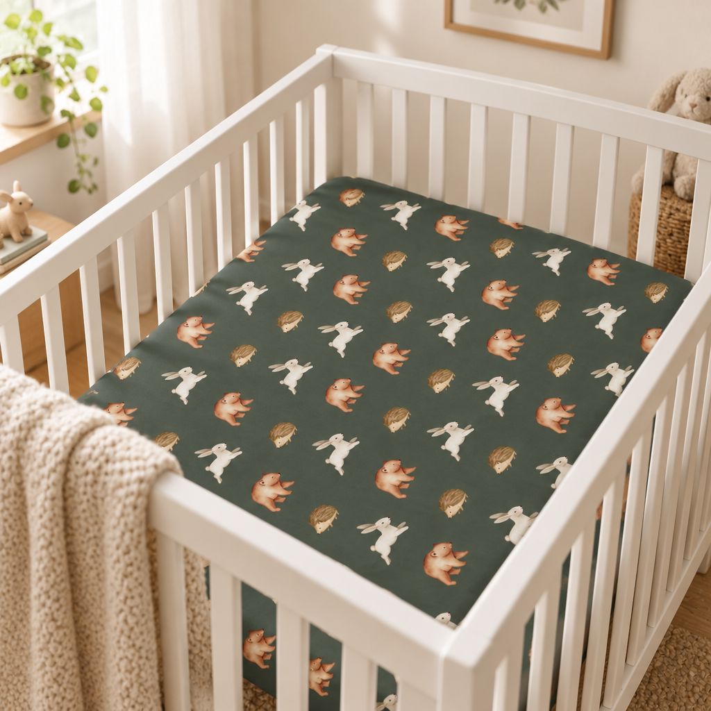 Woodland Fox & Rabbit Fitted Crib Sheet, alternate view