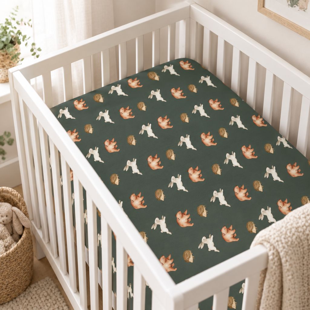 Woodland Fox & Rabbit Fitted Crib Sheet – Forest Nursery Bedding