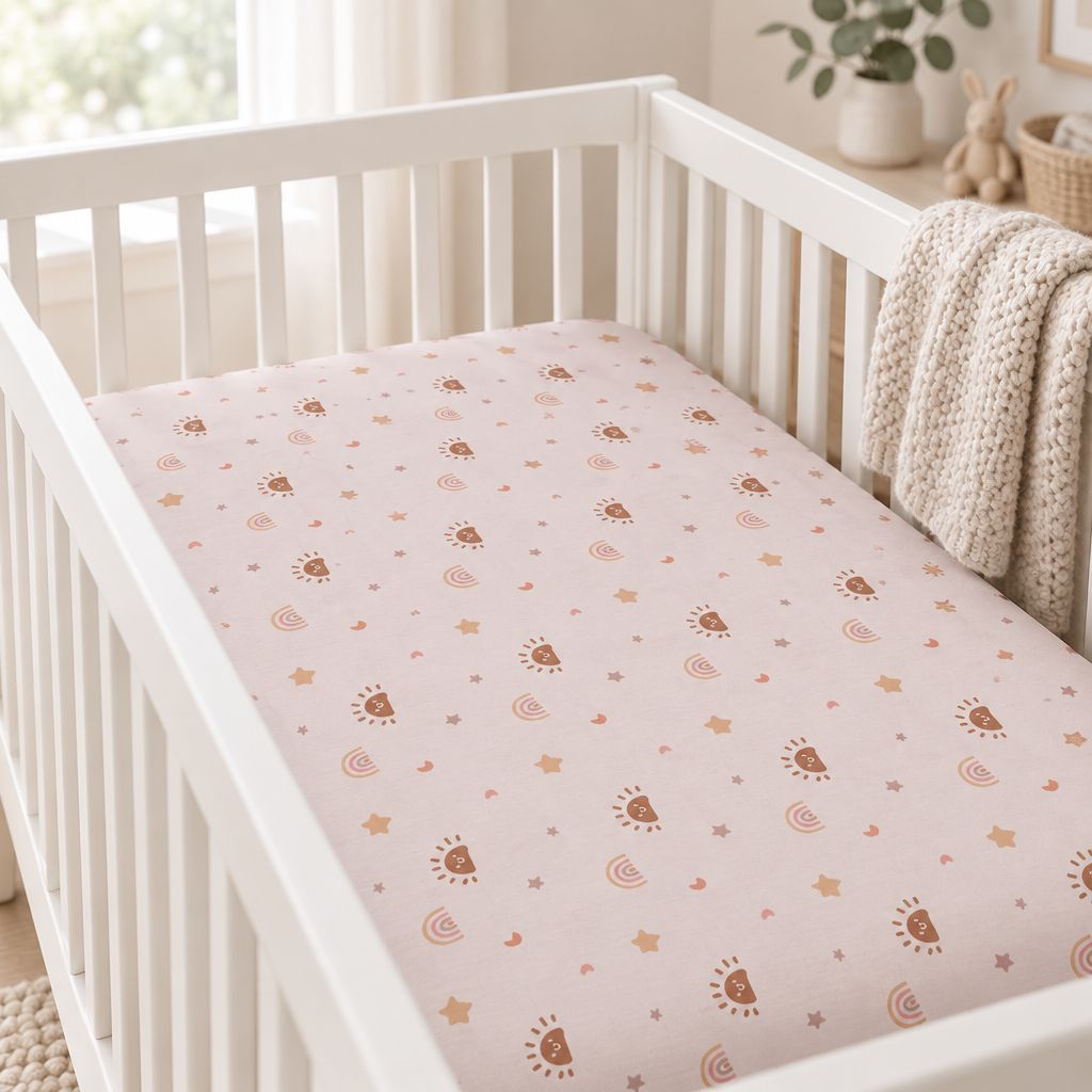 Neutral Boho Rainbow & Stars Fitted Crib Sheet, alternate view