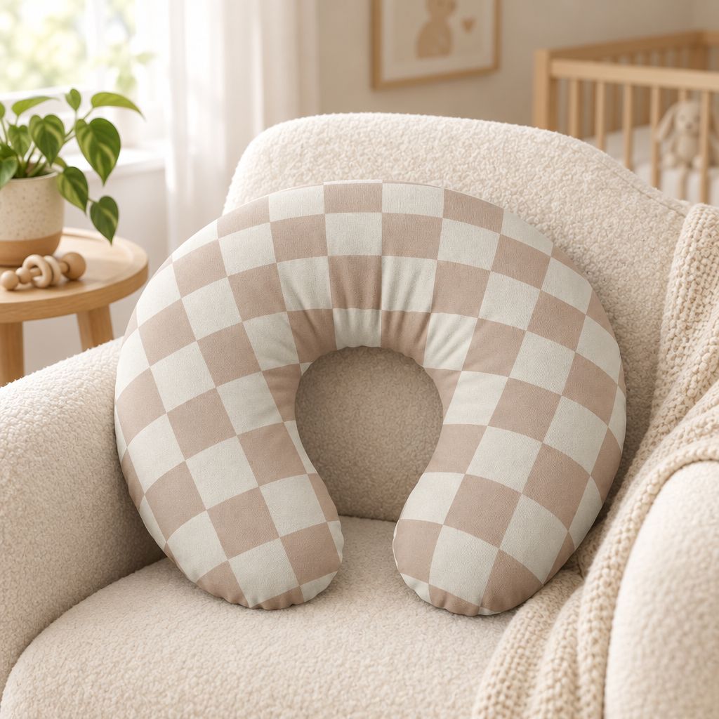 Beige Checker Nursing Pillow Cover