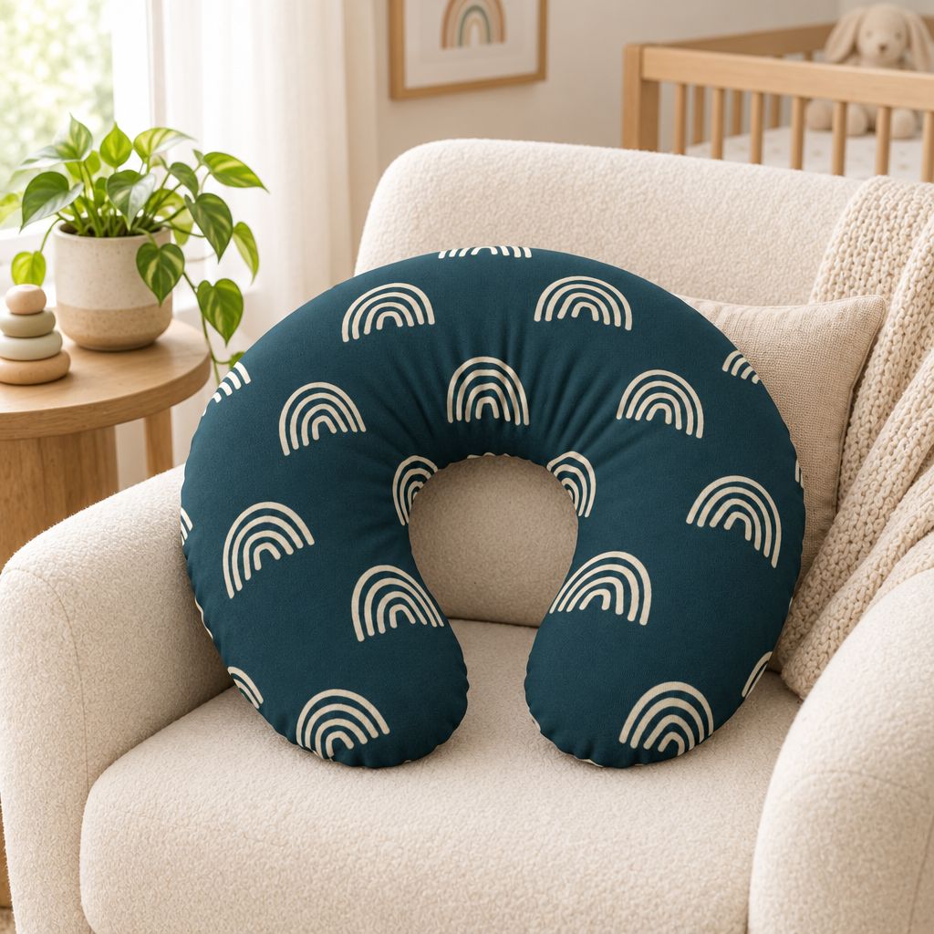 Navy Boho Rainbow Nursing Pillow Cover, alternate view