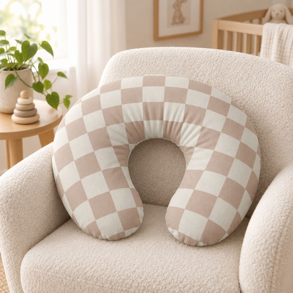 Beige Checker Nursing Pillow Cover, alternate view