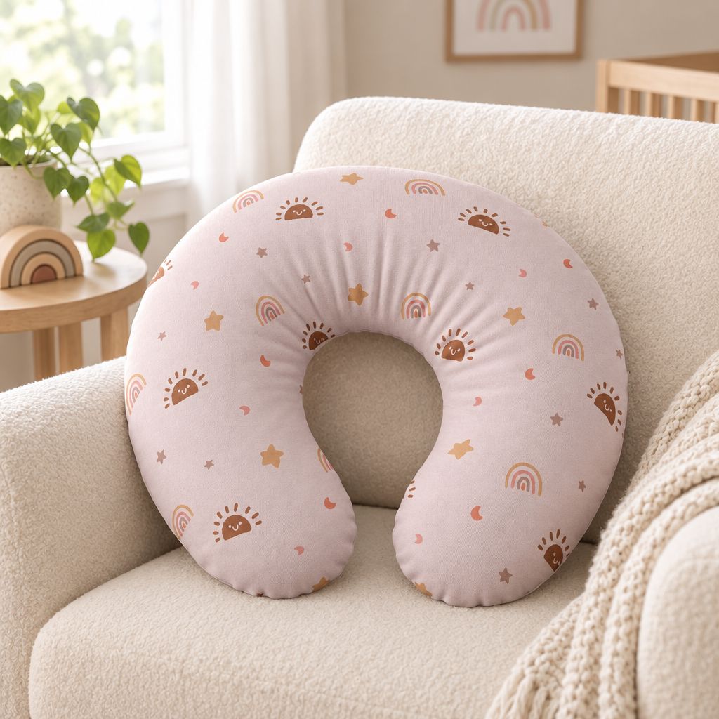 Blush Boho Rainbow Nursing Pillow Cover – Fits U-Shaped Pillows
