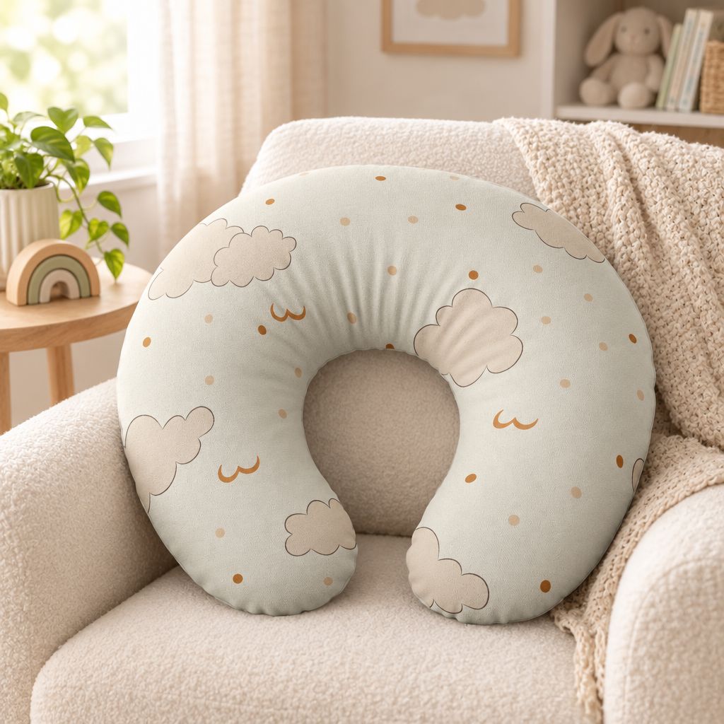 Neutral Cloud Nursing Pillow Cover – Soft Beige