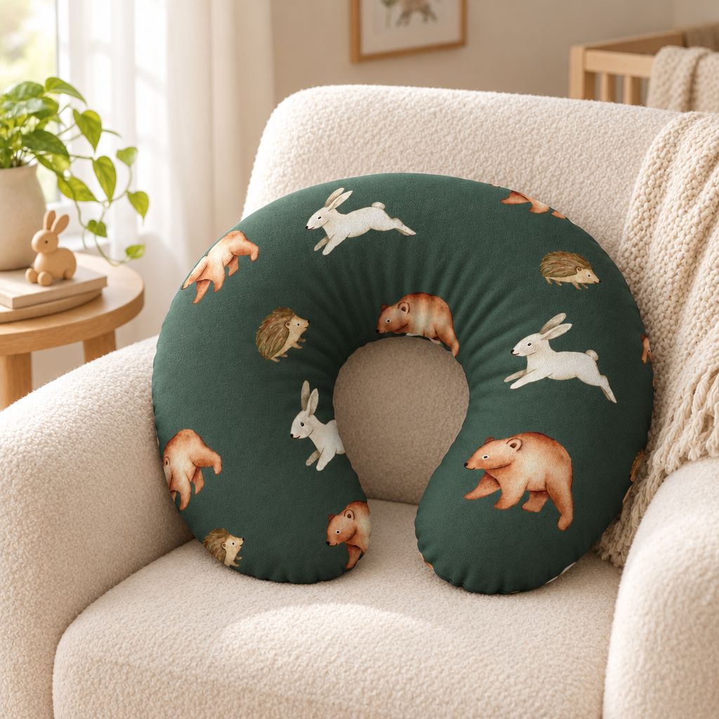 Woodland Animals Nursing Pillow Cover – Bear & Bunny Print