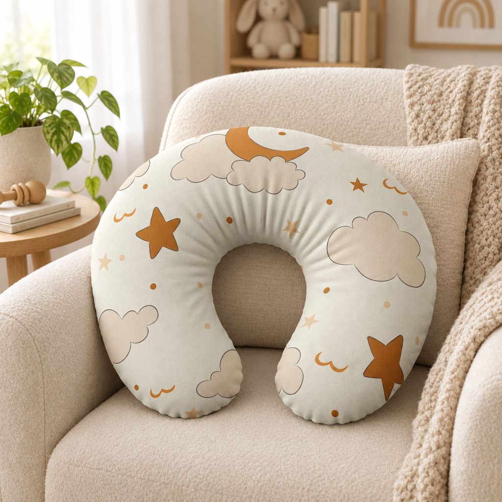Neutral Moon, Stars & Cloud Nursing Pillow Cover, alternate view