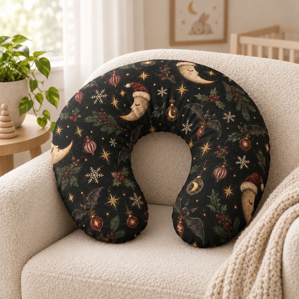 Vintage Christmas Moons Nursing Pillow Cover, alternate view