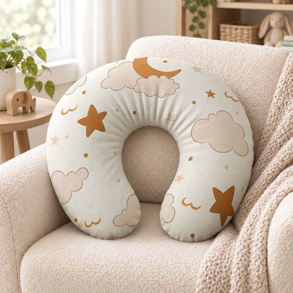 Neutral Moon, Stars & Cloud Nursing Pillow Cover