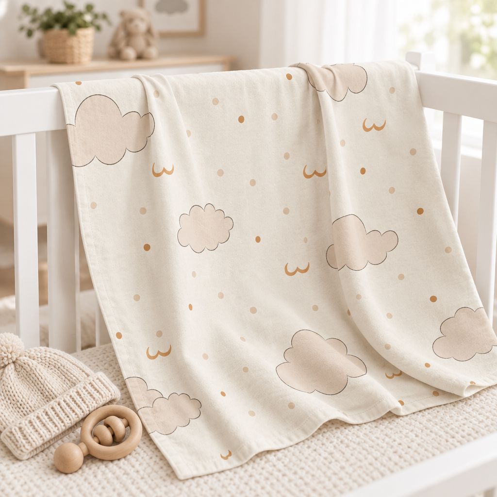 Neutral Cloud Baby Swaddle Blanket, alternate view